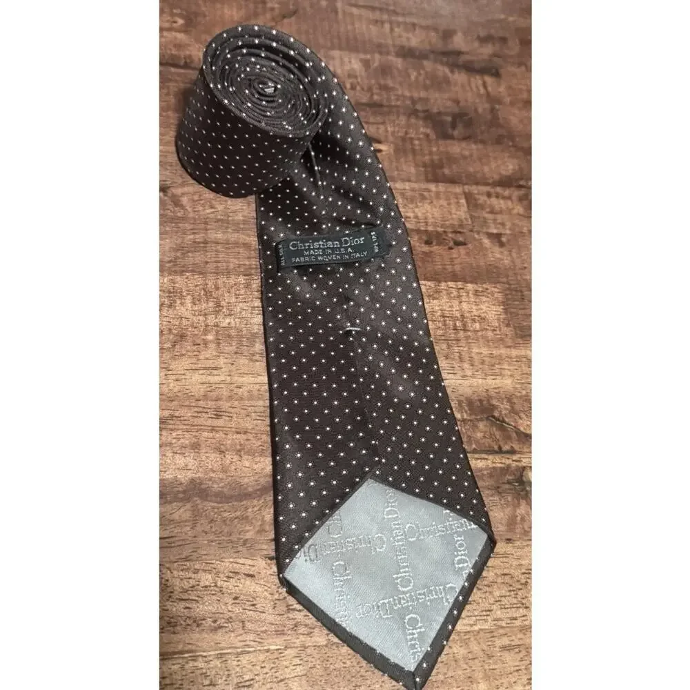 Christian Dior Silk Tie Brown Geometric Pattern